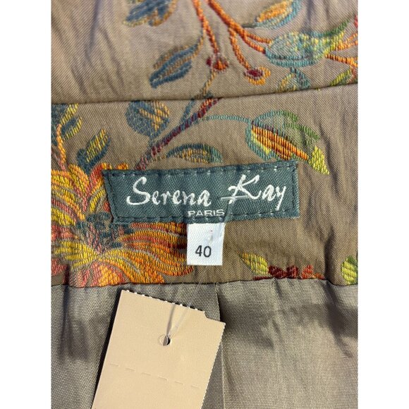 Serena Kay Paris Tan Multi Floral Print Button Front Jacket M - Picture 7 of 8